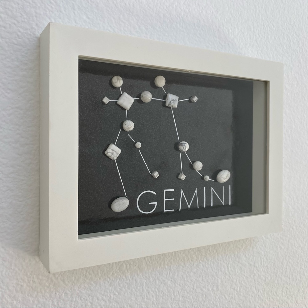 Handmade Horoscope Art GEMINI Star Constellation Beads Shadow Box 6x8 inches